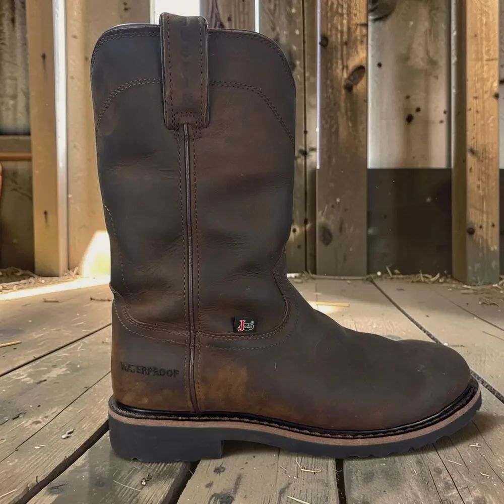 Justin Work Boots Mens 10.5 D Brown Leather Waterproof Western SE4960 Pull On EH
